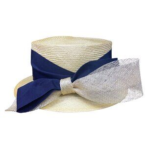 Andre Womens Yellow Straw Hat With Black Ribbon & Mesh Bow Stylish Accessory